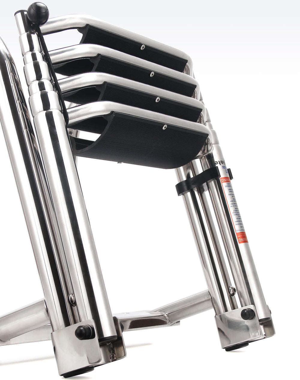 Mojiate ladder mounted on pontoon transom showing easy installation