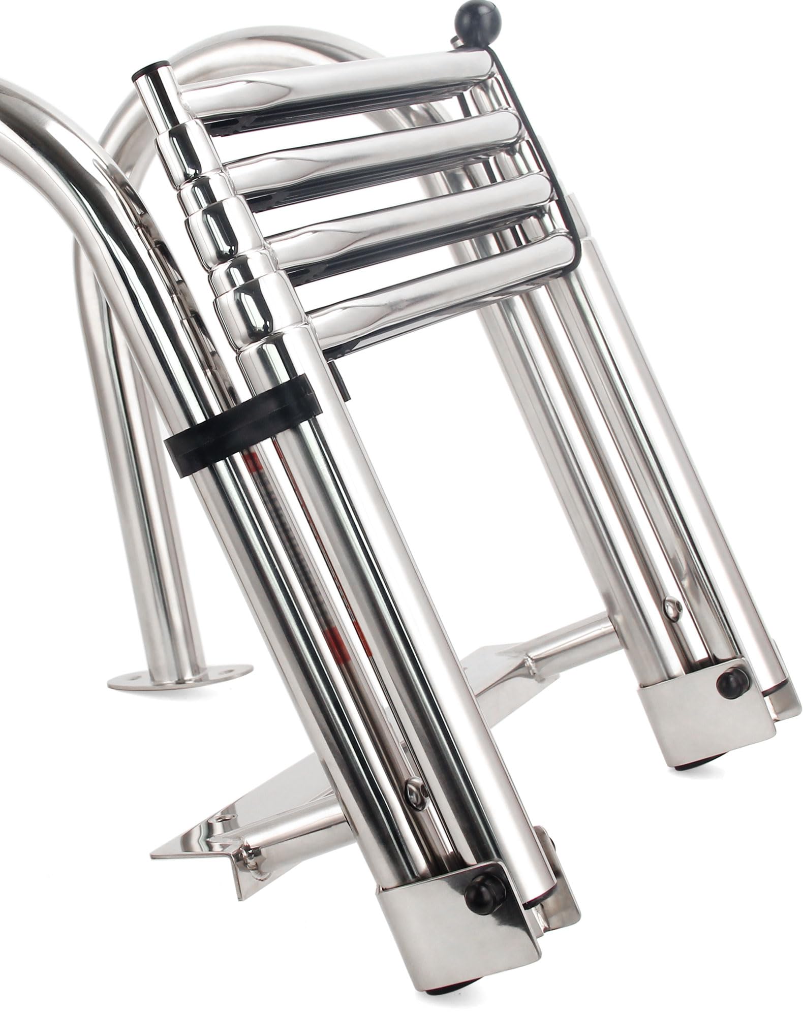 Mojiate ladder mounted on pontoon boat offering stable rear-entry access