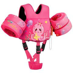 MoKo front view of toddler swim vest showing animal print and secure buckles for safe play