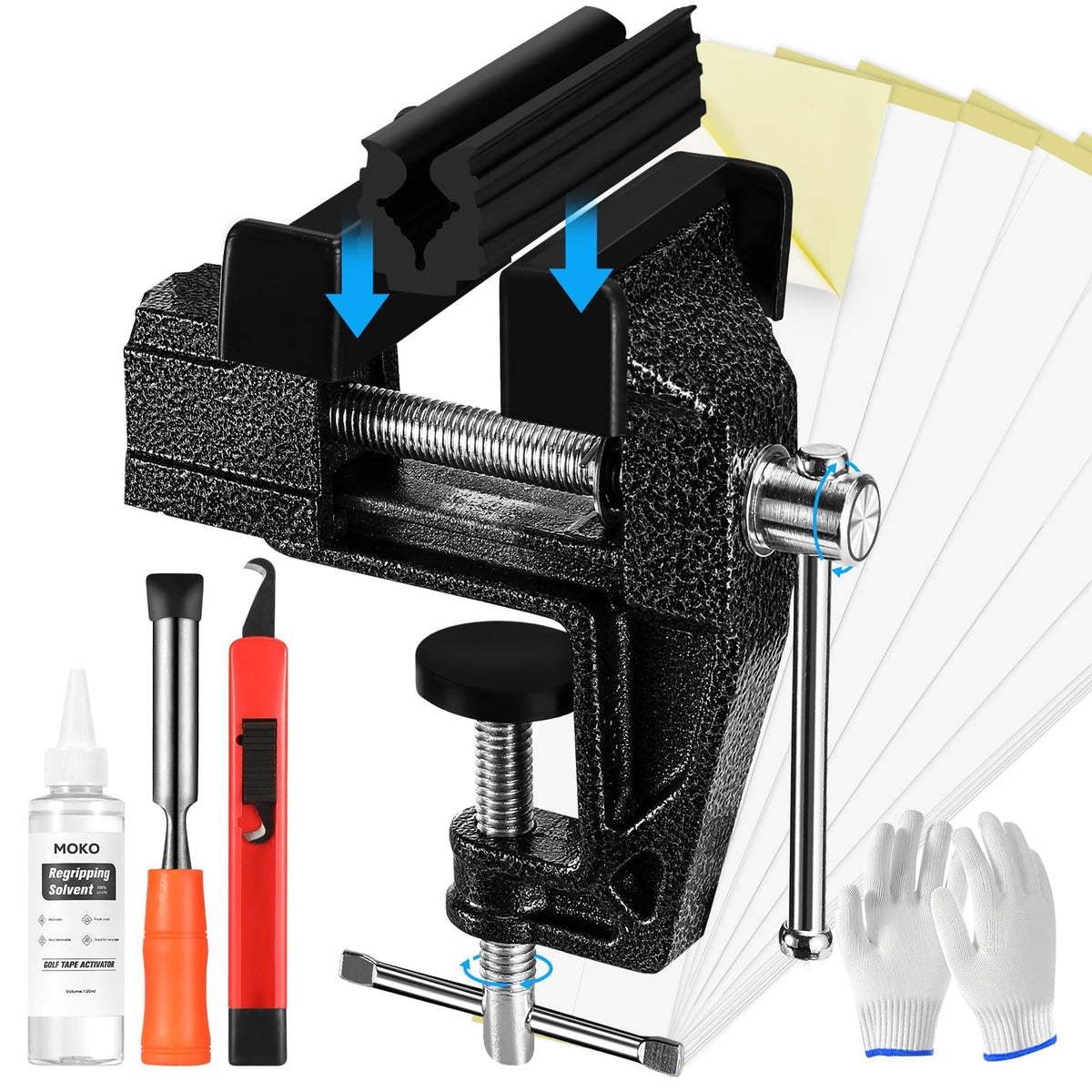 MoKo front packaging showing complete regripping kit and included tools for convenience