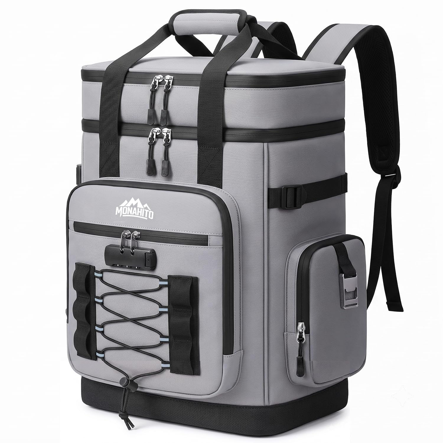 MONAHITO front view showing cooler backpack and organized pockets, secure storage benefit