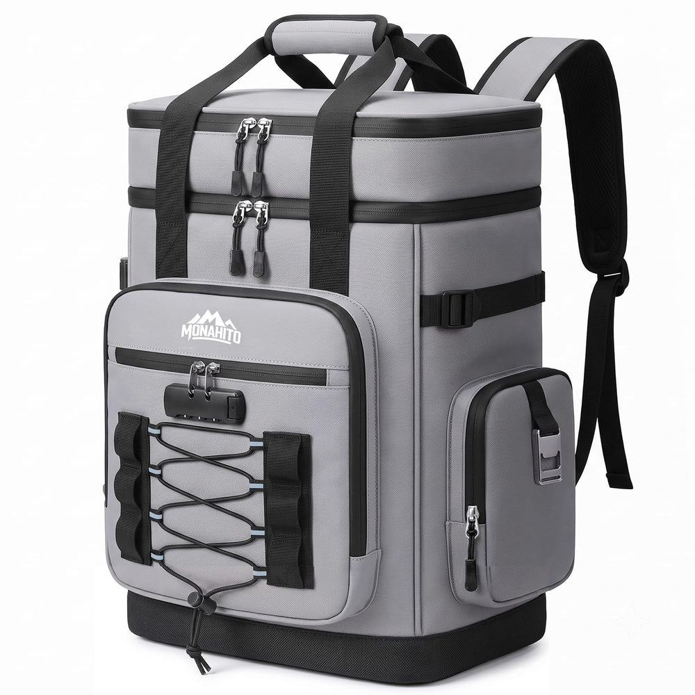 MONAHITO front view showing cooler backpack and organized pockets, secure storage benefit