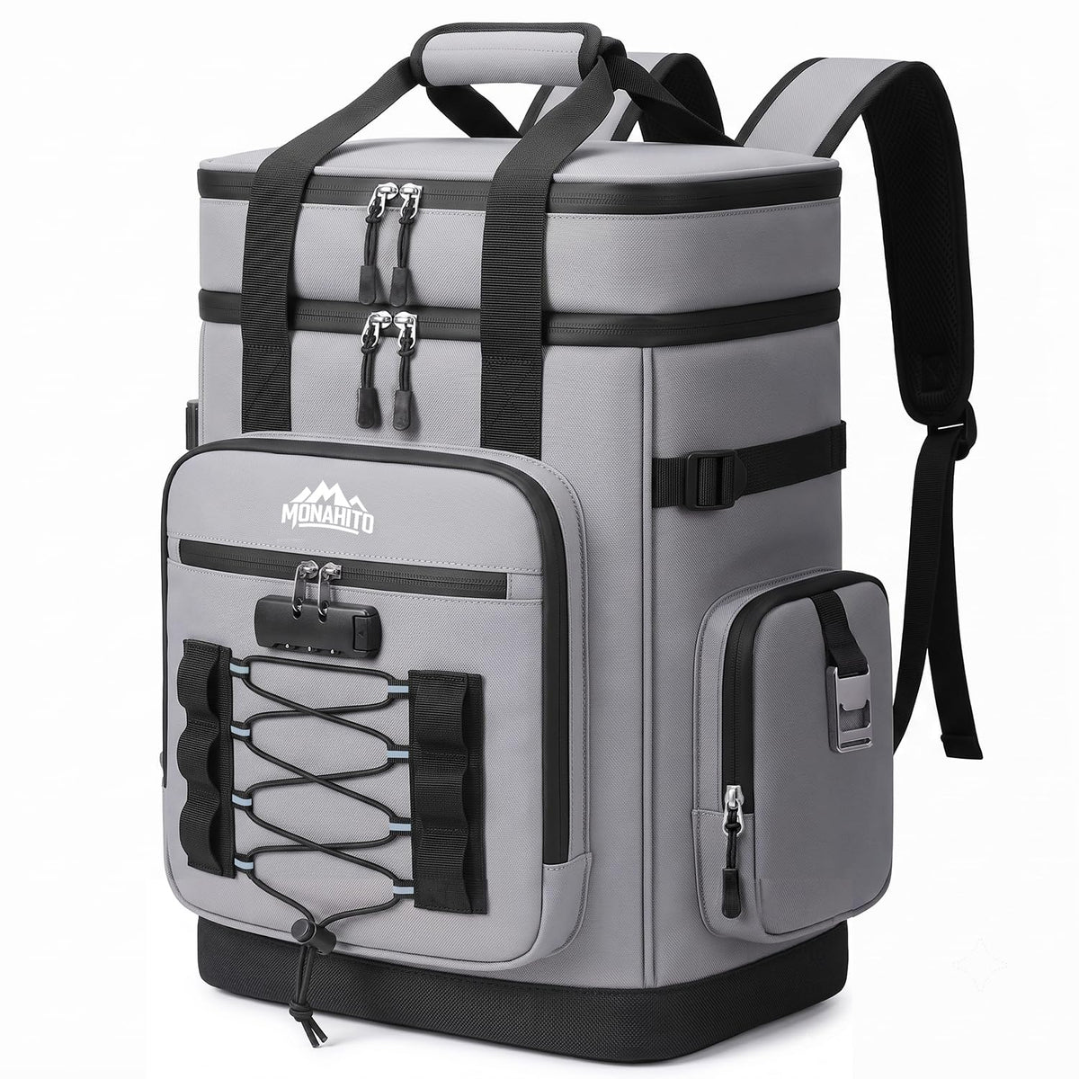 MONAHITO front view showing cooler backpack and organized pockets, secure storage benefit