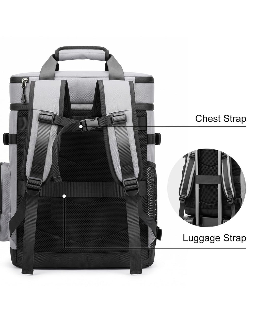 MONAHITO padded shoulder straps and top handle showing comfortable carry options