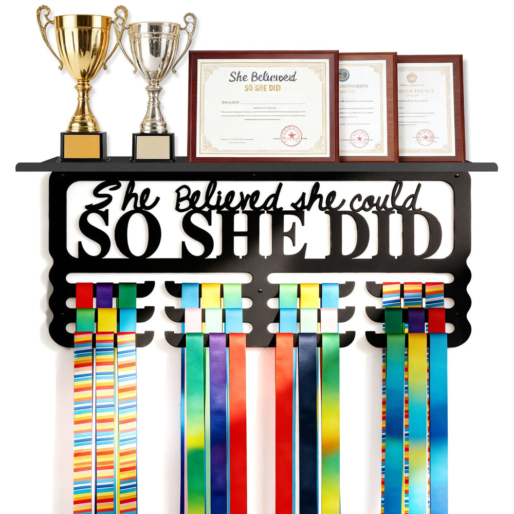Monlyey front view showing neat medal hanging and clear display benefit