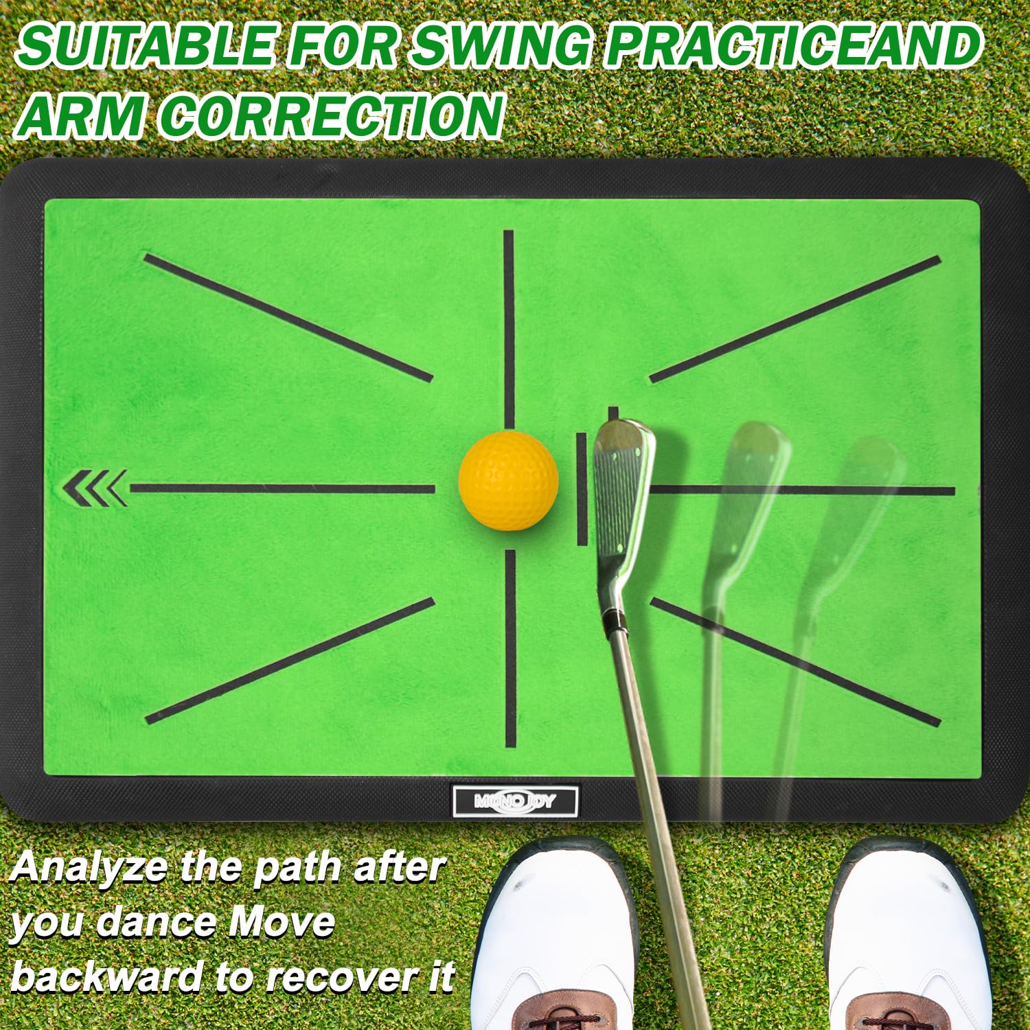 MONOJOY mat in backyard use during chipping practice for realistic short-game training
