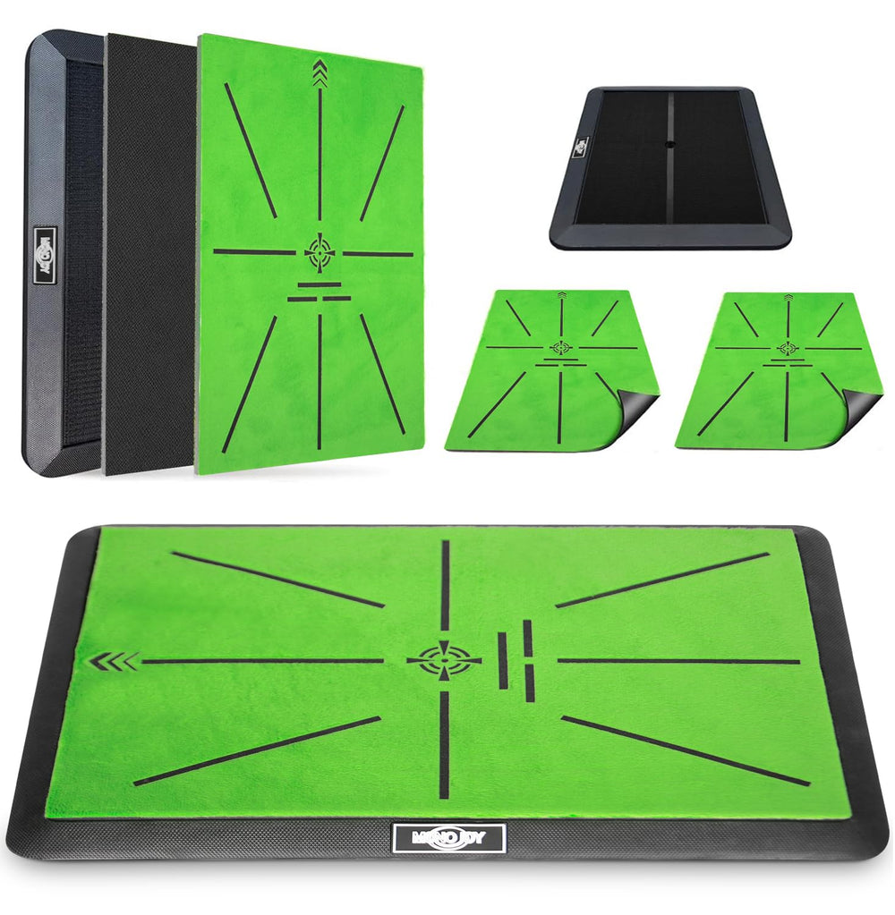 MONOJOY front view of compact practice mat showing full velvet surface and replaceable pad benefit