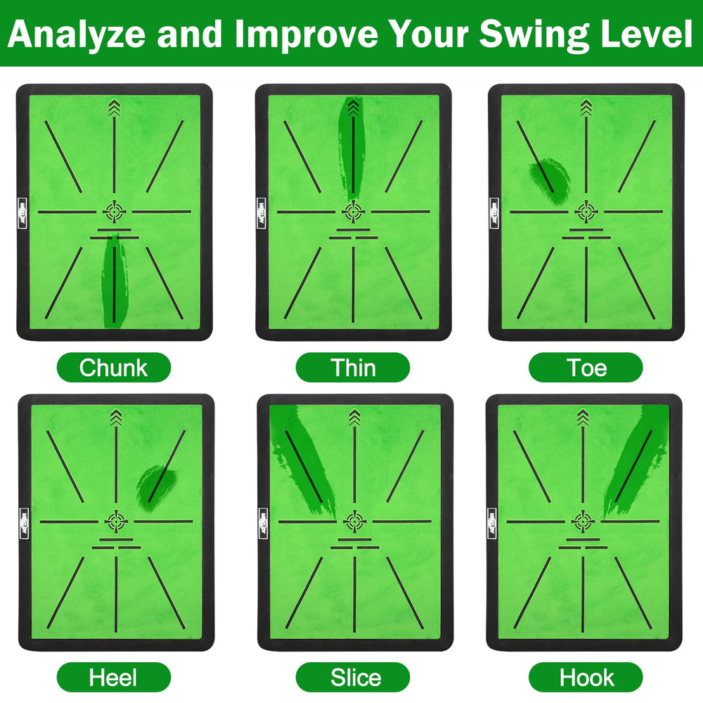 MONOJOY compact mat placed under office desk for quick indoor swing practice convenience