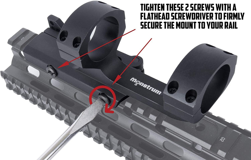 Monstrum top view showing 2.5-inch ring spacing for long tube scopes, supports stability