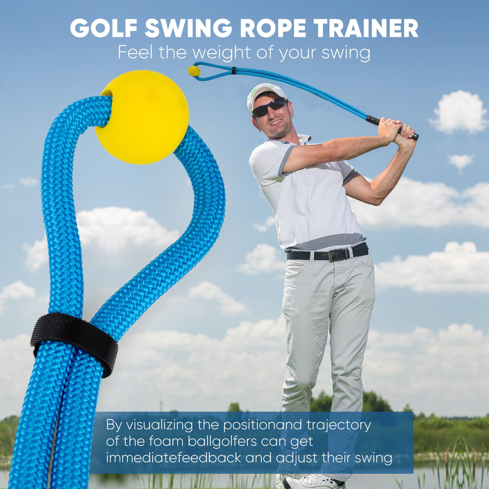 montela golf foam feedback ball close detail showing instant swing-path visual cues