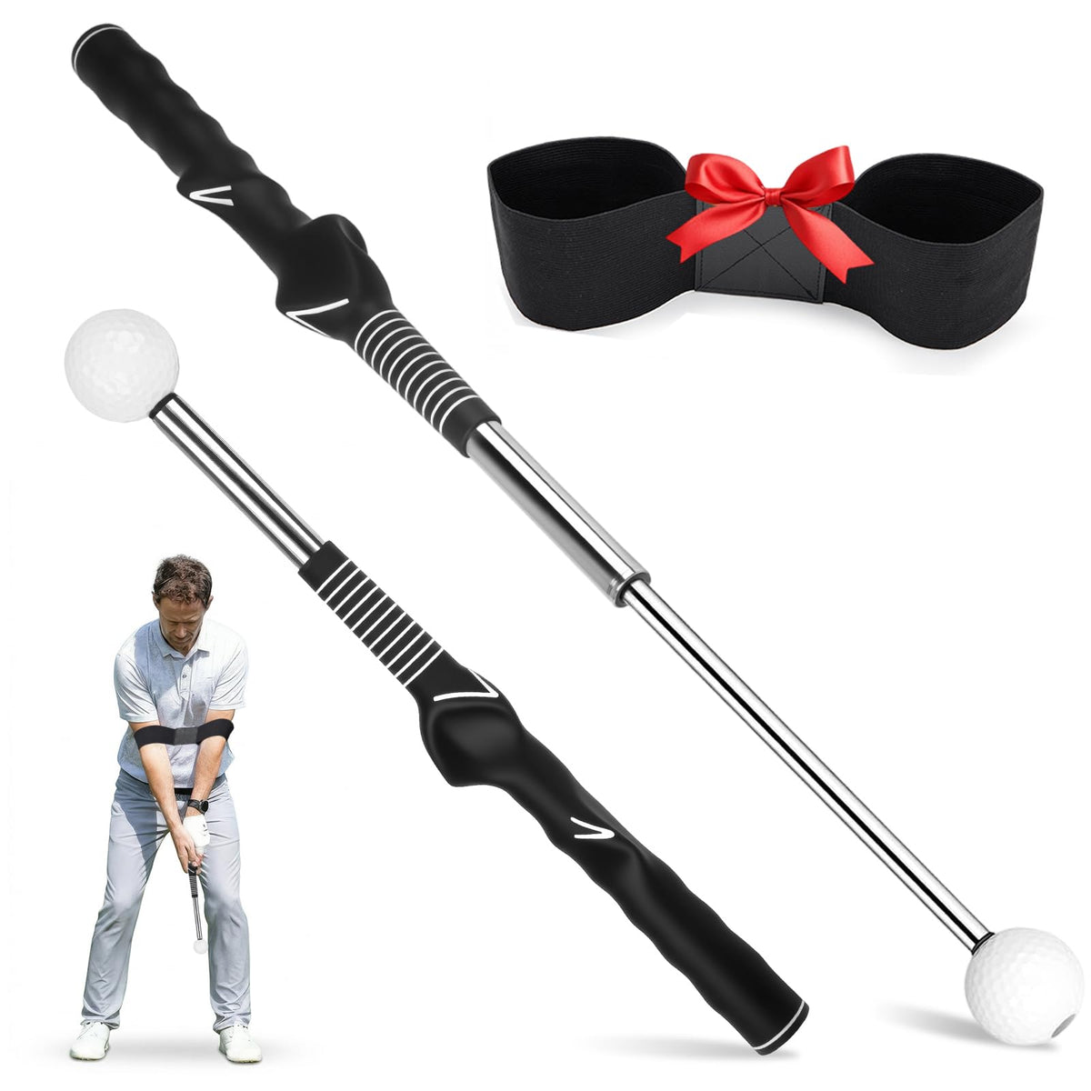 montela golf front view of retractable trainer showing full length and head for easy storage