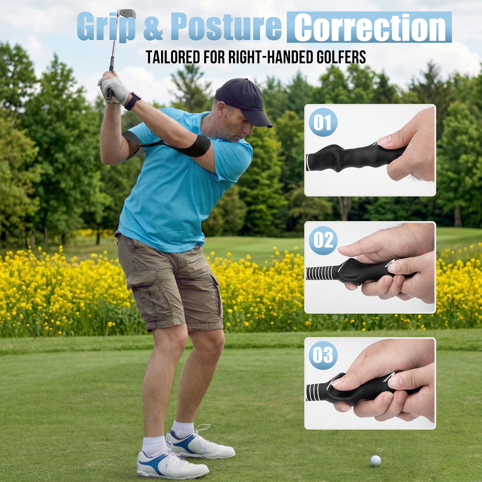 montela golf trainer in use at driving range for quick warm-up and rhythm practice