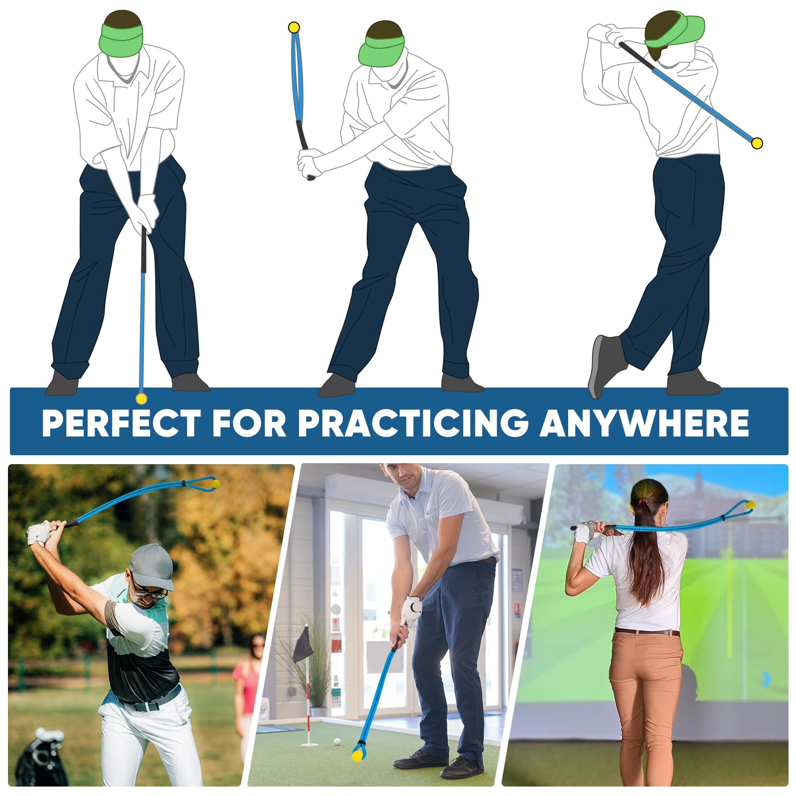montela golf trainer in use at range demonstrating improved tempo and warm-up benefit