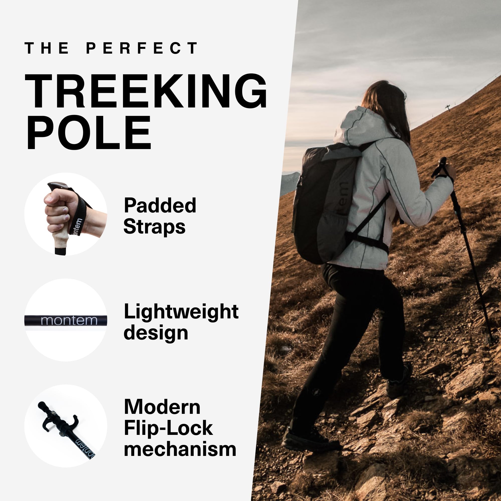 Montem poles collapsed and packed compactly for travel benefit easy luggage storage