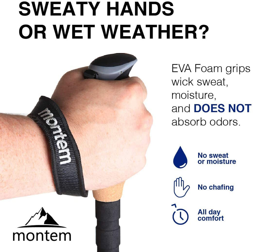 Montem padded wrist strap close-up showing attachment and cushioning benefit reduced hand fatigue