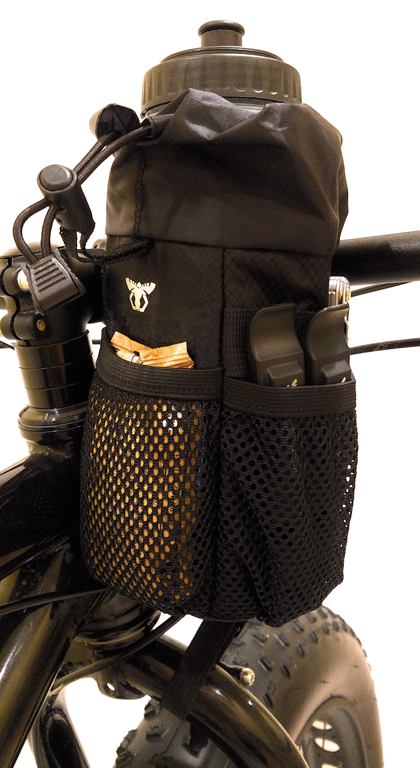 Moosetreks stem bag holding a 32oz Nalgene to show bottle compatibility