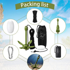 MorningRo 40 ft rope with buoy and stainless hook laid out to show included kit and easy retrieval benefit