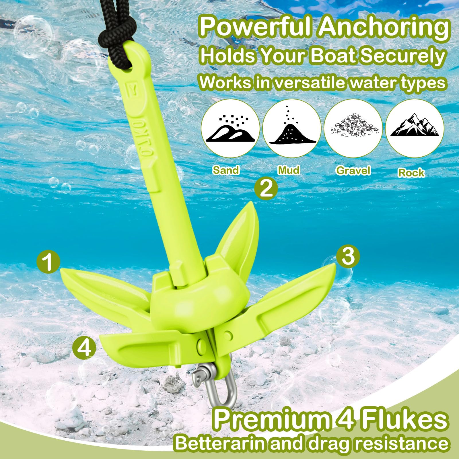 MorningRo open grapnel arms digging into shoreline for reliable hold