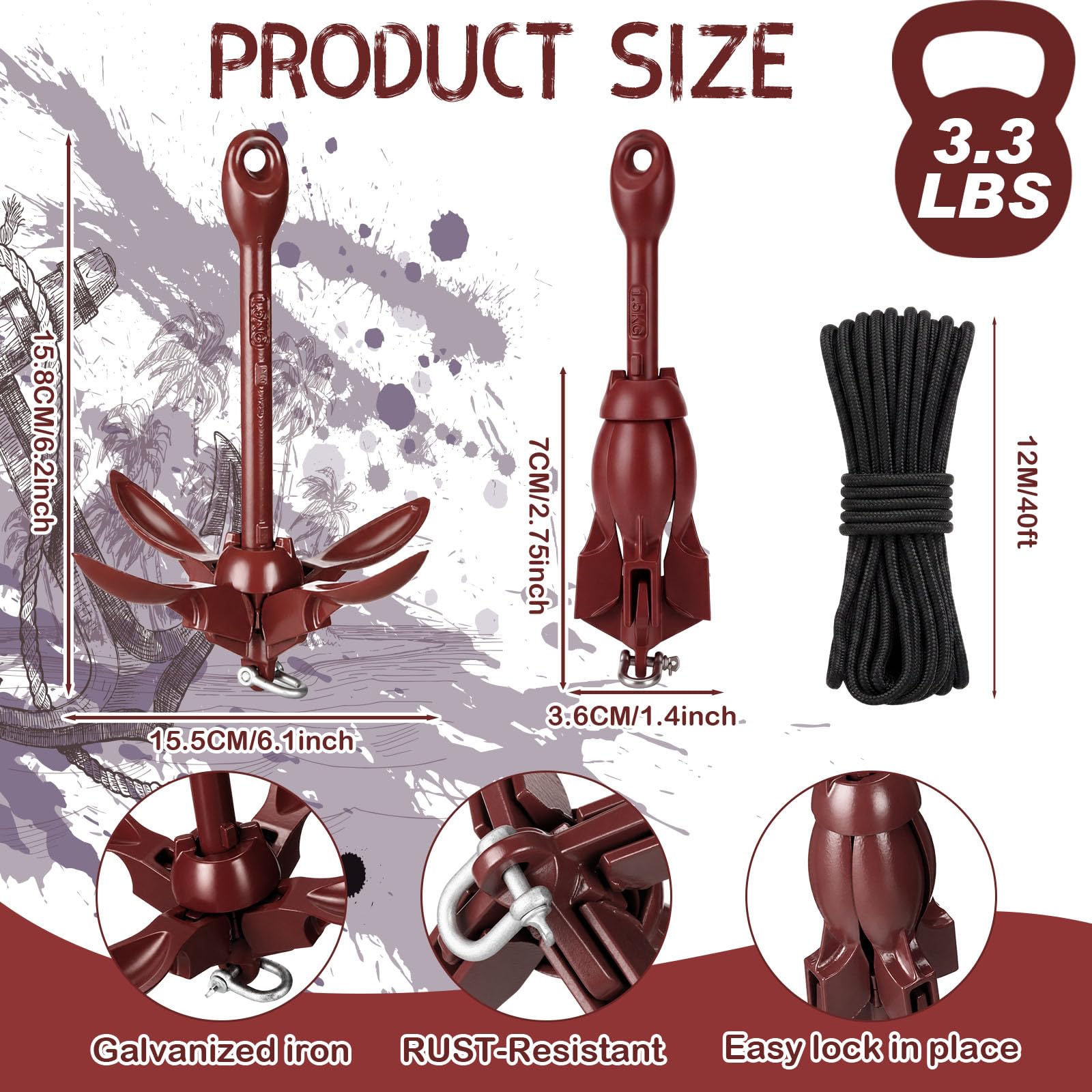 MorningRo folded grapnel anchor inside padded nylon storage bag for easy transport