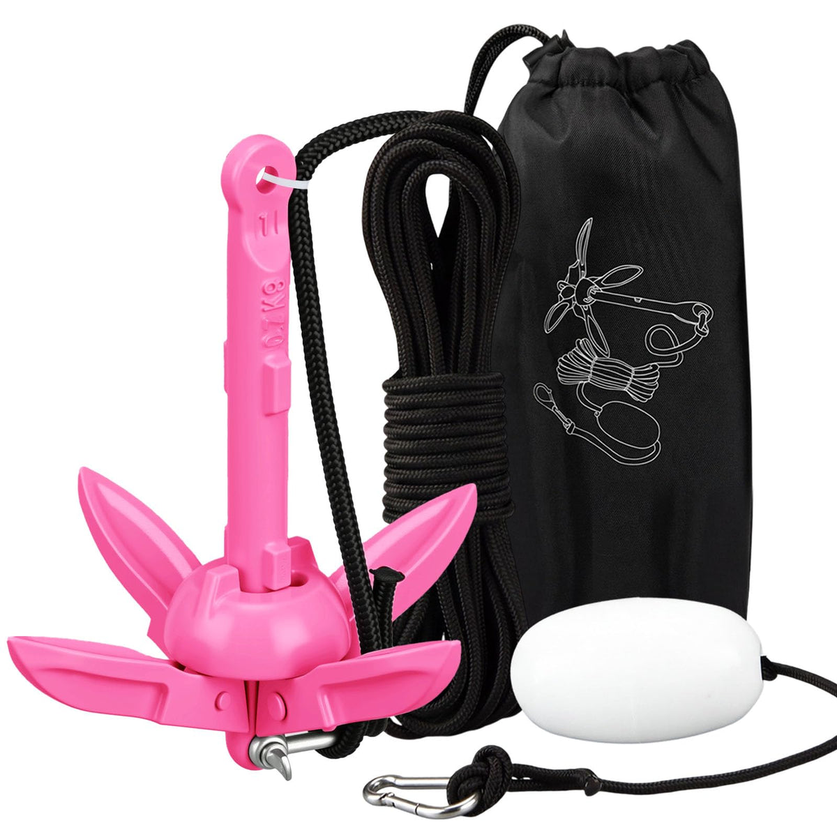 MorningRo front view of pink grapnel anchor showing compact design and easy deployment