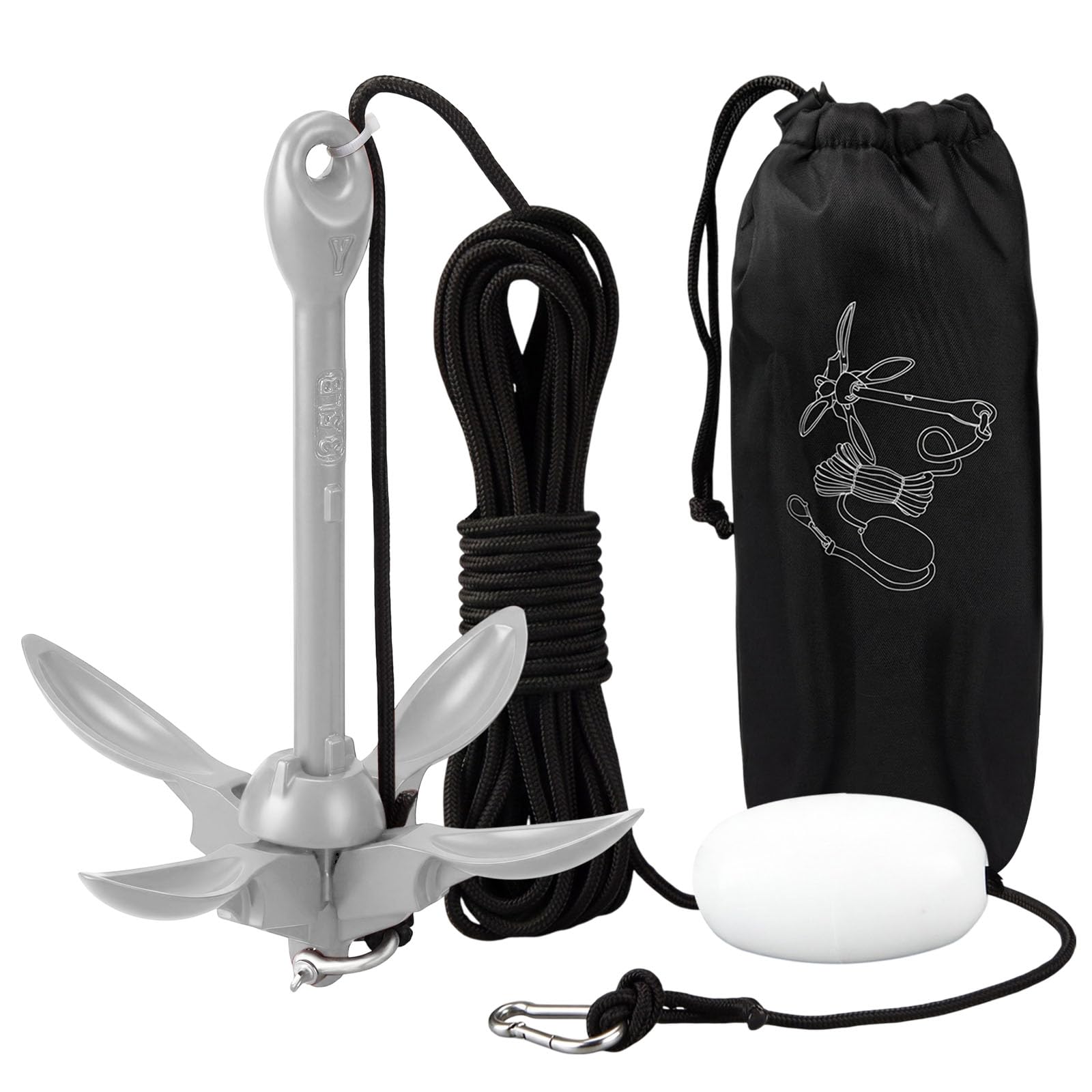 MorningRo front view of folding grapnel anchor showing design and portability
