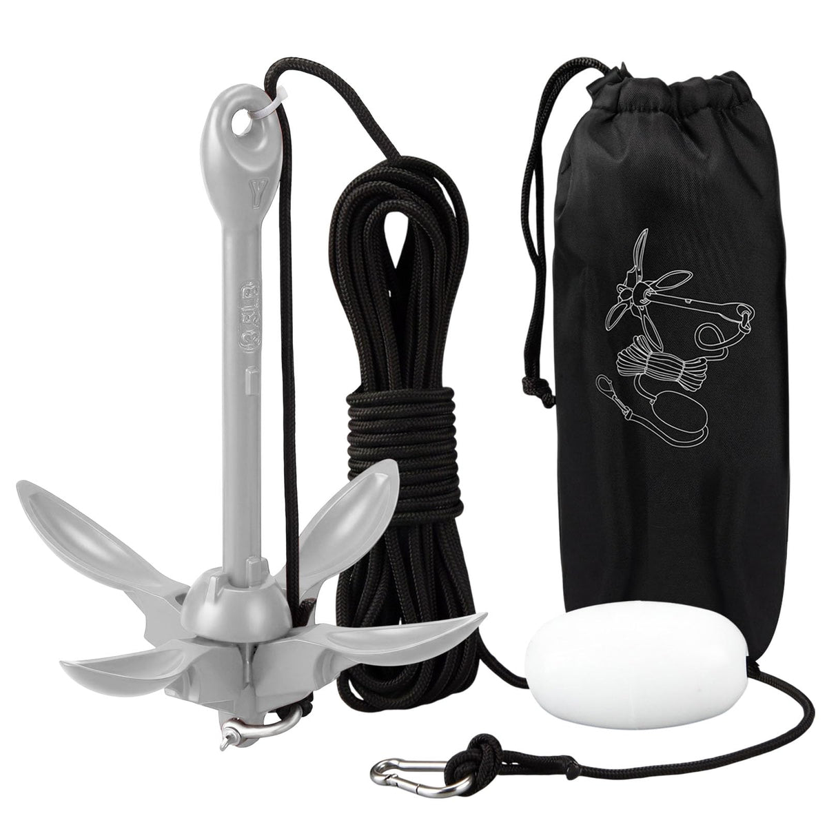 MorningRo front view of folding grapnel anchor showing design and portability