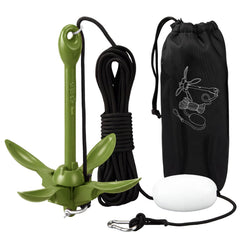 MorningRo grapnel anchor front view showing olive green finish and folded jaws for easy storage benefit