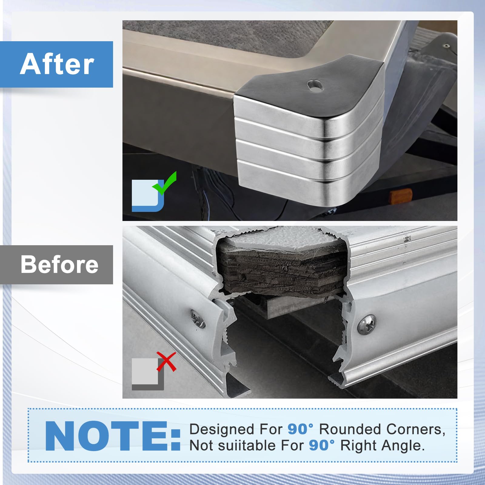 MorningRo cap installed on pontoon corner demonstrating secure fit and improved look