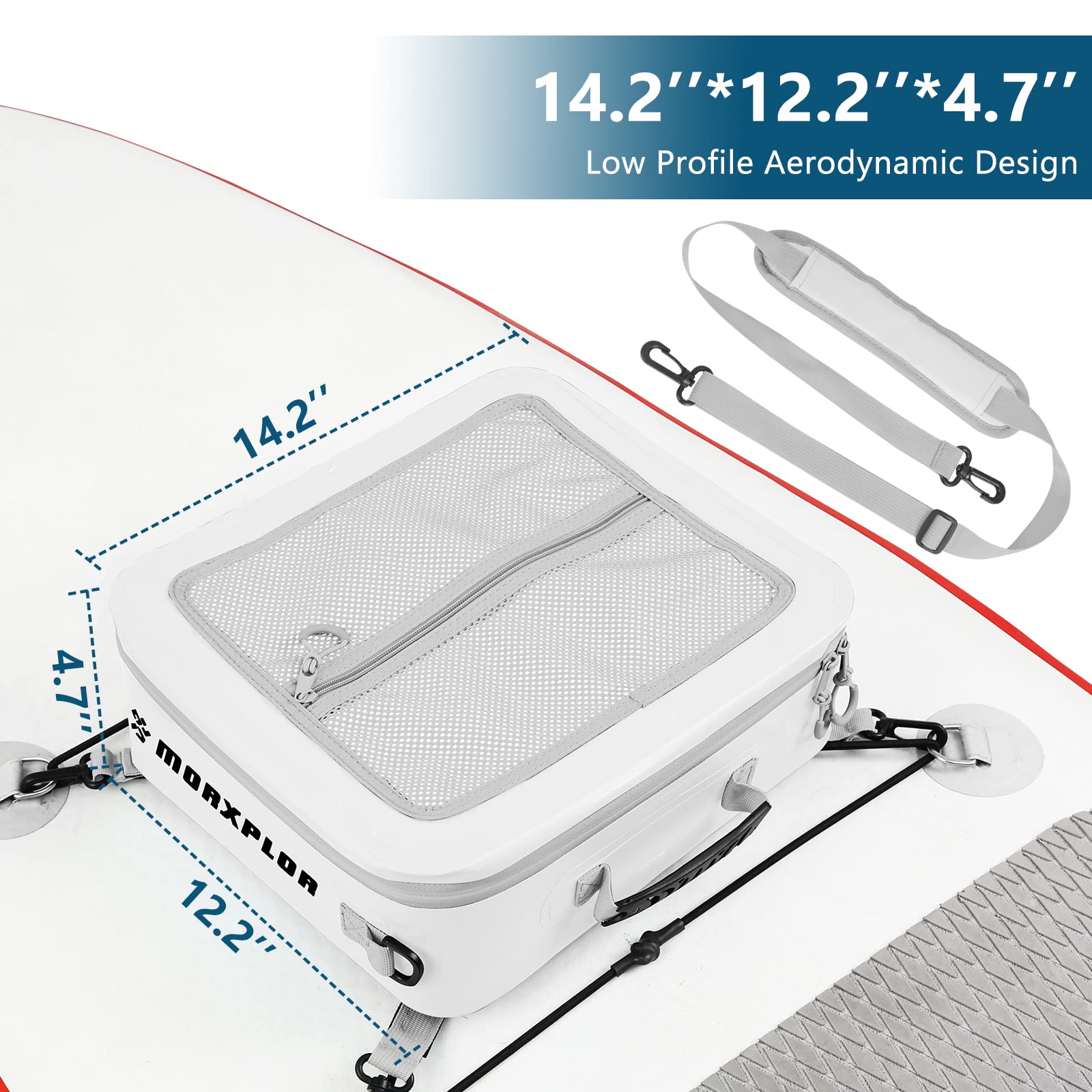 MORXPLOR cooler next to cans illustrating 12-can capacity and low-profile size