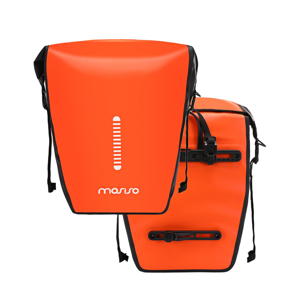 MOSISO front view of panniers showing capacity and neat design for easy packing