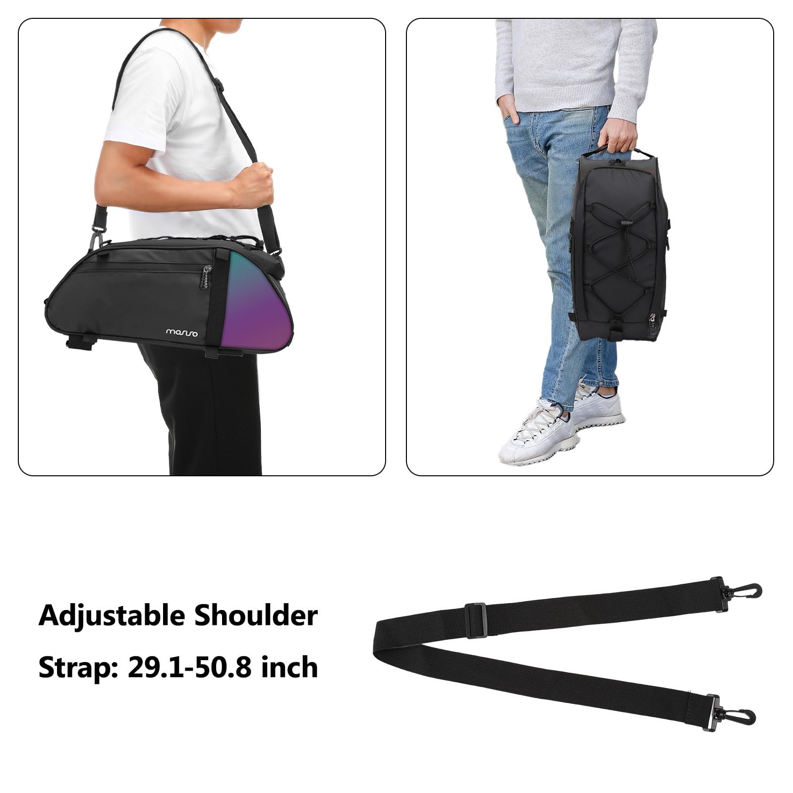 MOSISO top elastic band holding a rolled jacket for extra storage