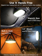 MOSLIGHTING hanging hook and leather rope showing hands-free convenience