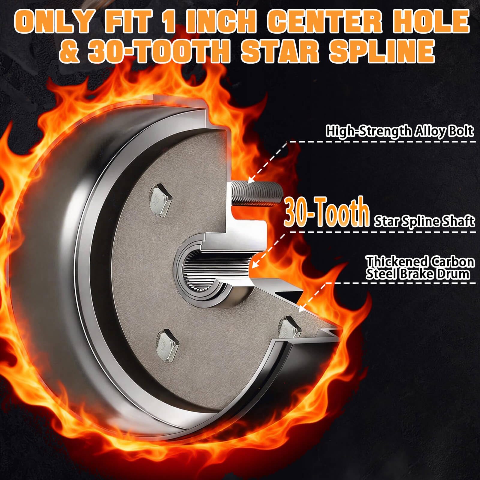 MOSNAI brake drum next to a ruler showing 1" center-hole scale for fit verification