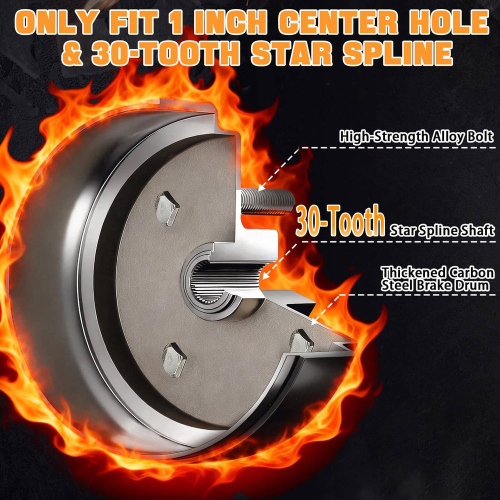 MOSNAI brake drum next to a ruler showing 1" center-hole scale for fit verification