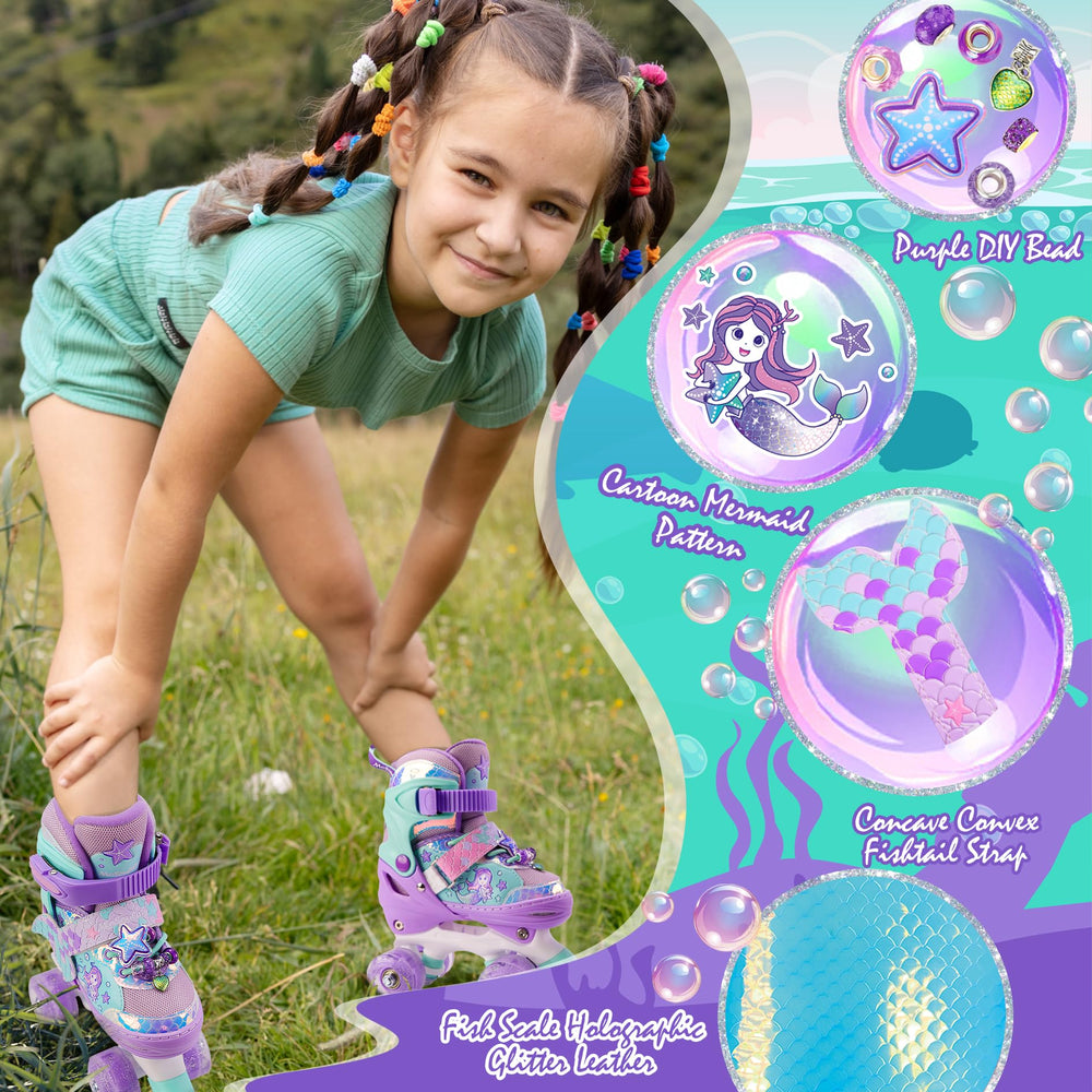 MoSoulais mermaid skates side profile highlighting light-up wheels and low center of gravity