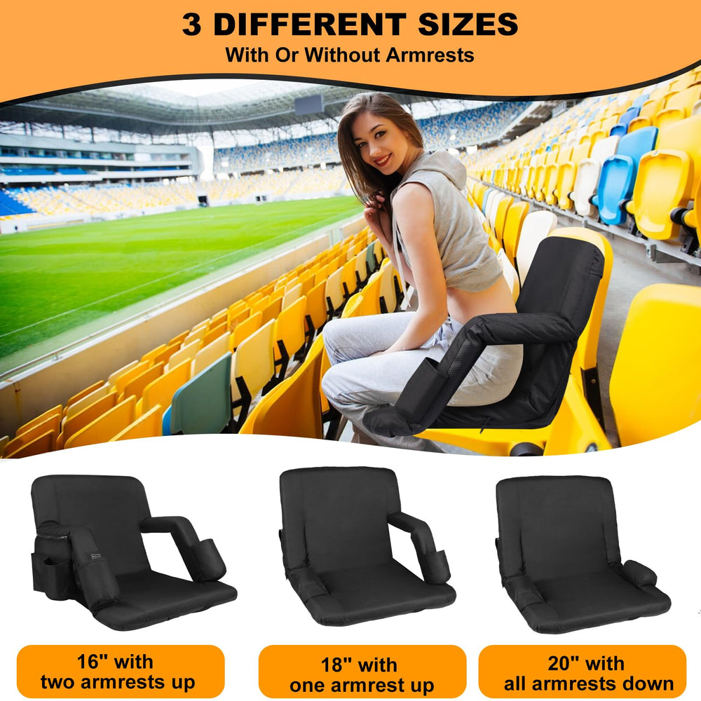 Moteoza heated seat in use on metal bleachers offering warmth and comfort