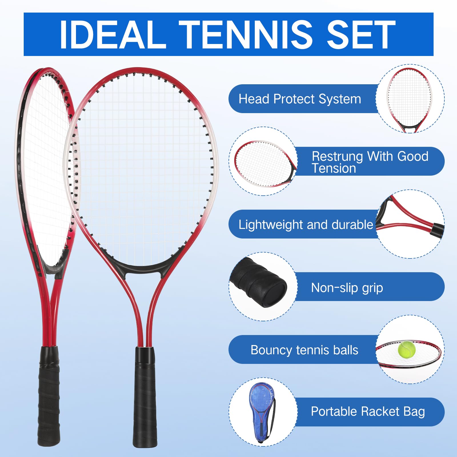 Motionchic rackets next to carry bag to show compact storage and transport convenience