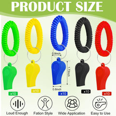 Mototo color variety flatlay with red, blue, yellow, green, black whistles for easy team assignment