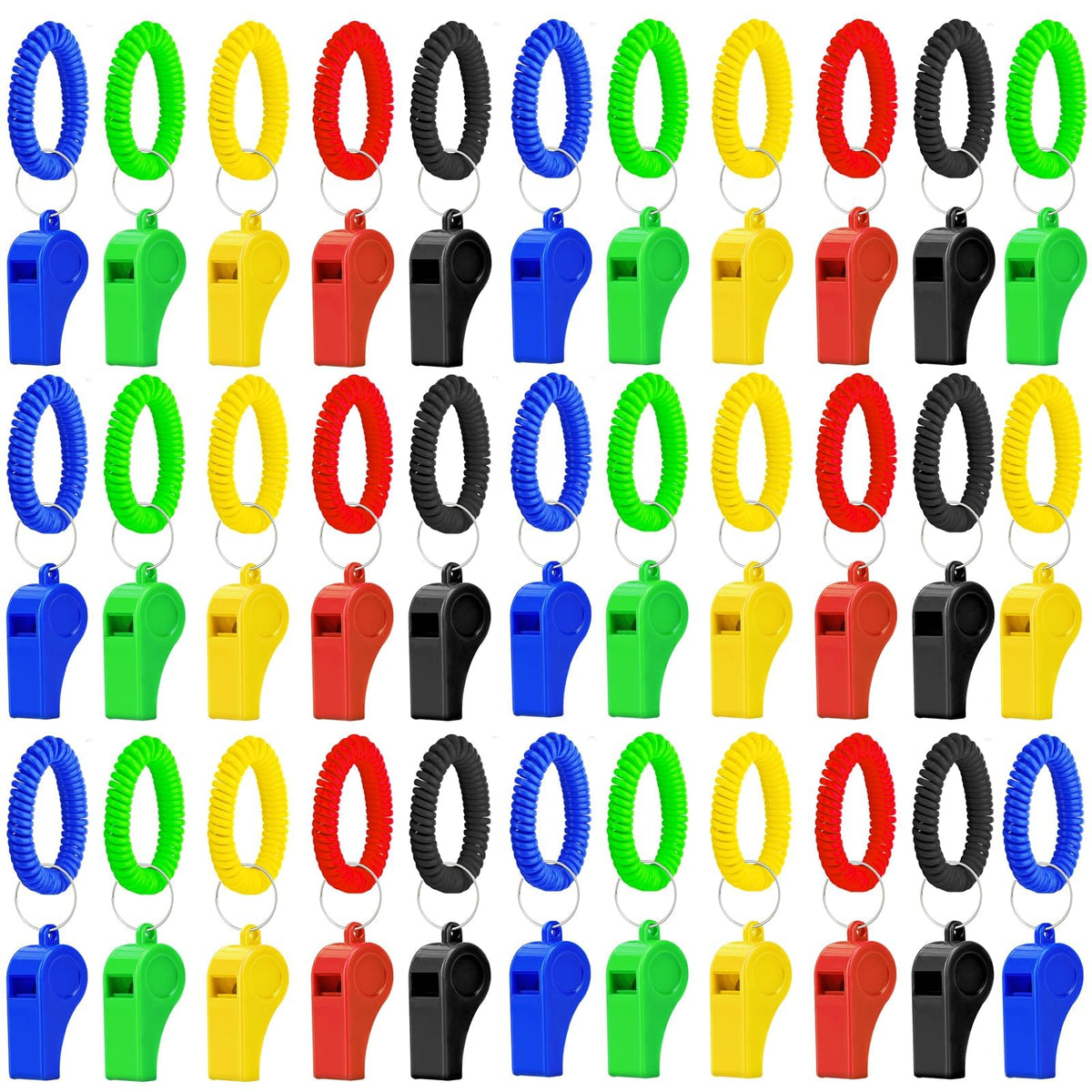 Mototo front packaging showing 50 multicolor whistles and bracelets for events