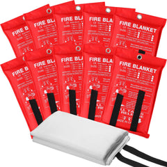 Moukeren front packaging showing ten folded fire blankets for quick storage and access