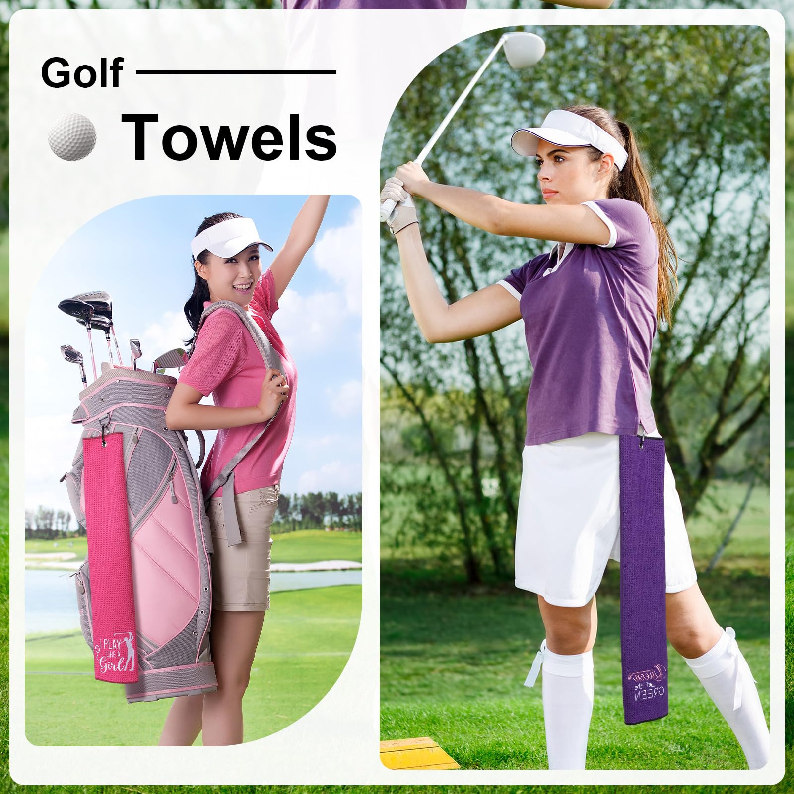Moukeren woman golfer using towel on course showing practical on-tee benefit