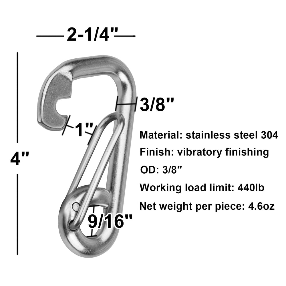 MOUNTAIN_ARK close-up showing spring gate and 1/2 inch eyelet, clear secure fastening