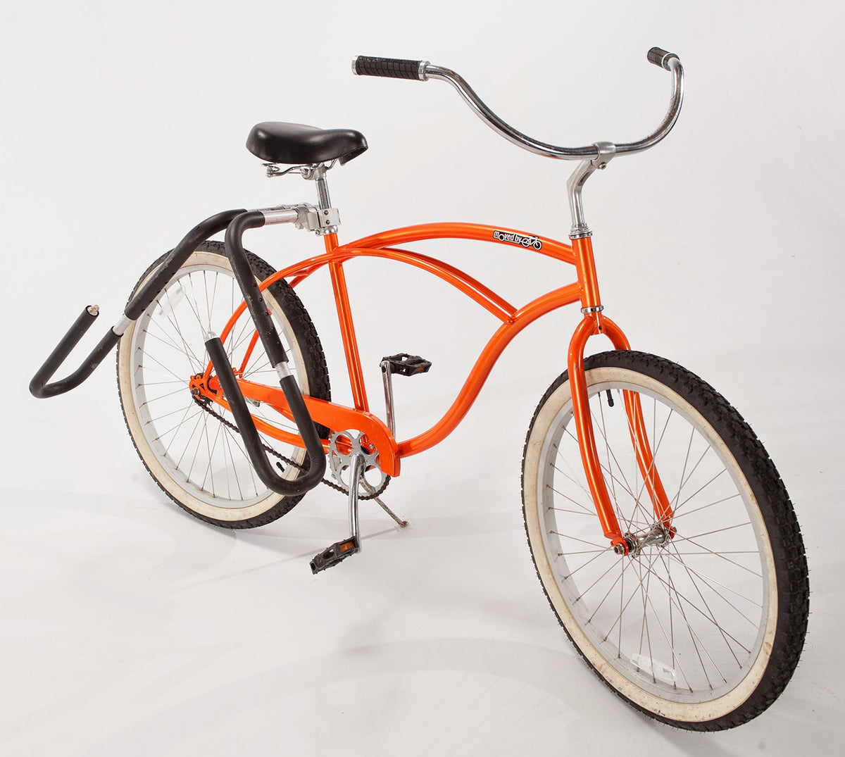 Moved By Bikes front view rack mounted on bike showing compact fit and stability