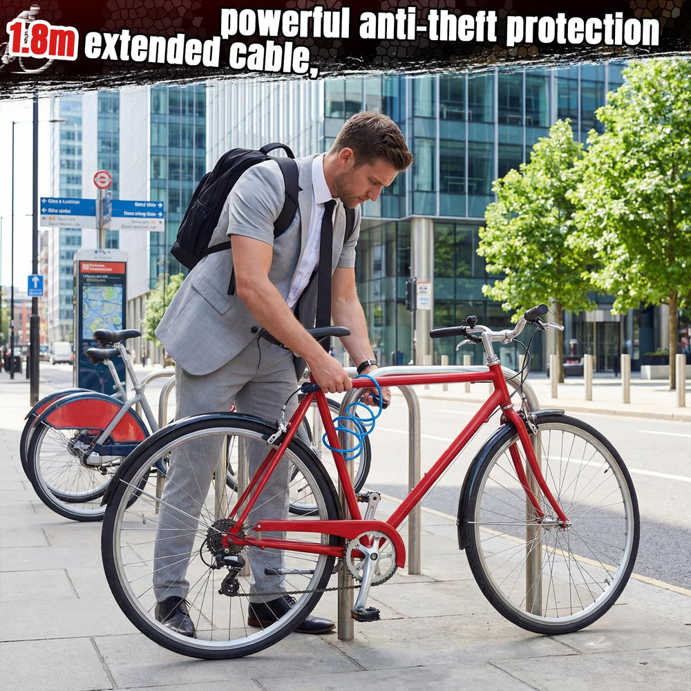 Moxweyeni cable looped around bike rack showing secure fit