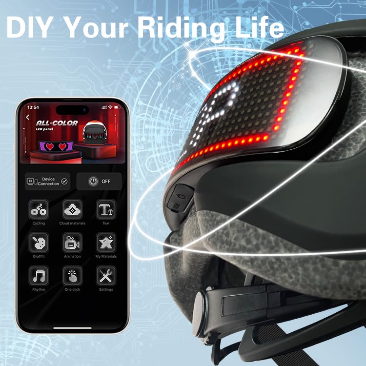 MOYACA helmet rear LED display lit with bright patterns for high visibility