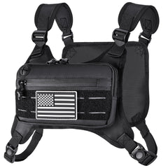 MOZETO front view chest pack showing organized pockets and easy access benefit