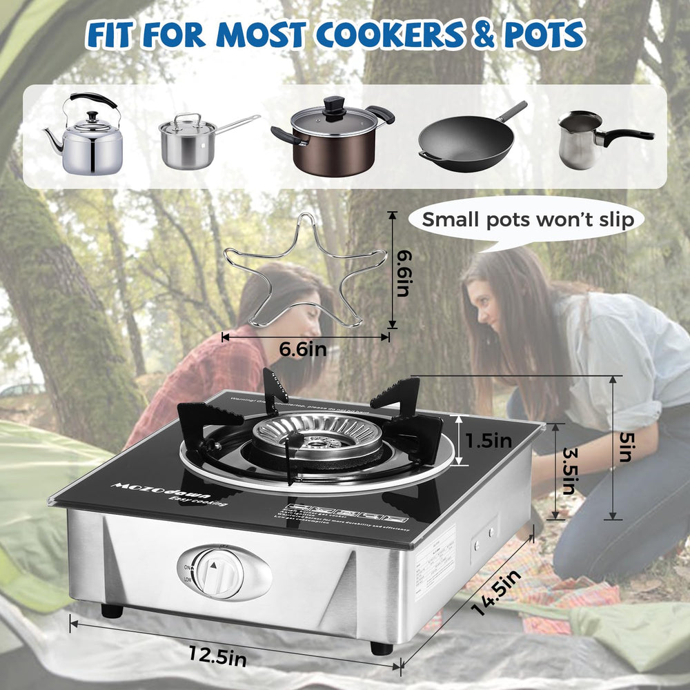 MOZODAWN stove in a camping kitchen demonstrating portability benefit