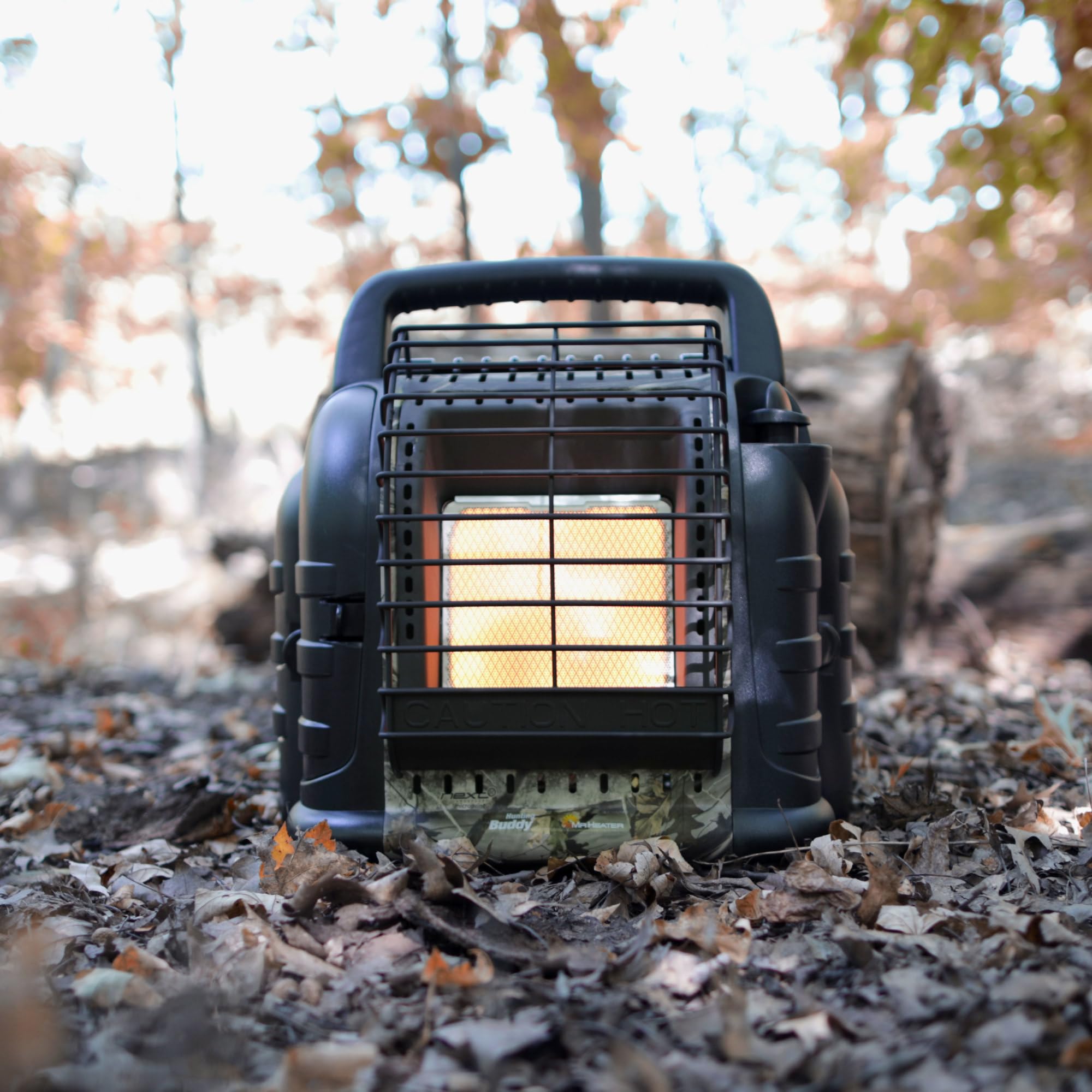 Mr. Heater attached to a 1-lb propane bottle for portable warmth benefit