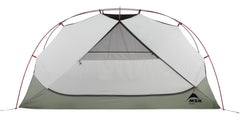 MSR Elixir vestibule storing two backpacks, keeps gear dry and accessible