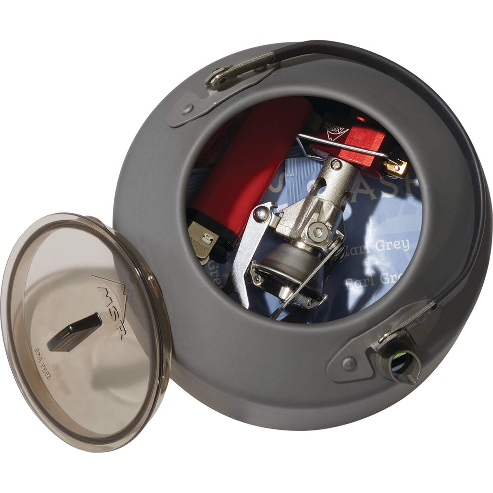 MSR Pika boiling on a camp stove to demonstrate fast heating and trail use convenience